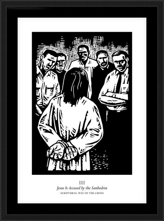Wall Frame Black, Matted - Scriptural Stations of the Cross 03 - Jesus is Accused by the Sanhedrin by J. Lonneman