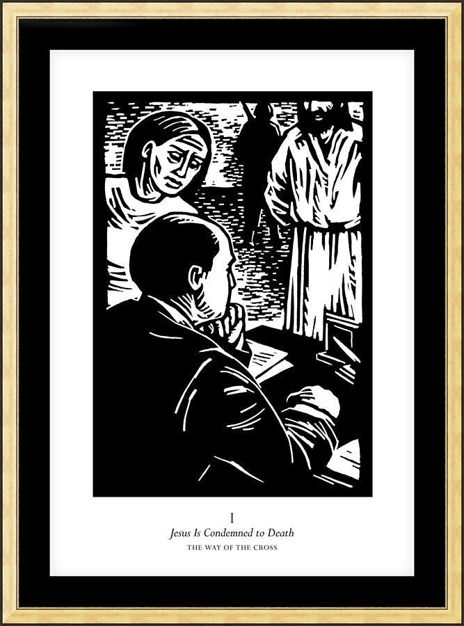 Wall Frame Gold, Matted - Traditional Stations of the Cross 01 - Jesus is Condemned to Death by Julie Lonneman - Trinity Stores