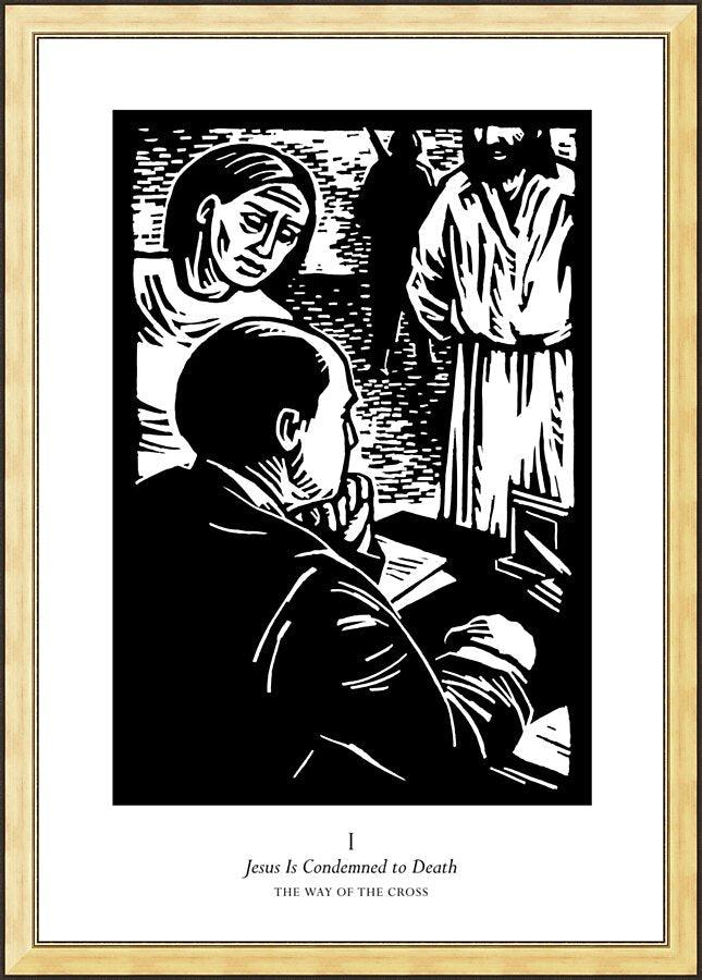Wall Frame Gold - Traditional Stations of the Cross 01 - Jesus is Condemned to Death by J. Lonneman