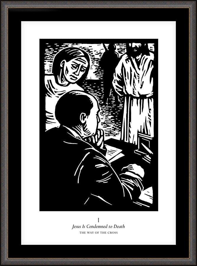 Wall Frame Espresso, Matted - Traditional Stations of the Cross 01 - Jesus is Condemned to Death by Julie Lonneman - Trinity Stores