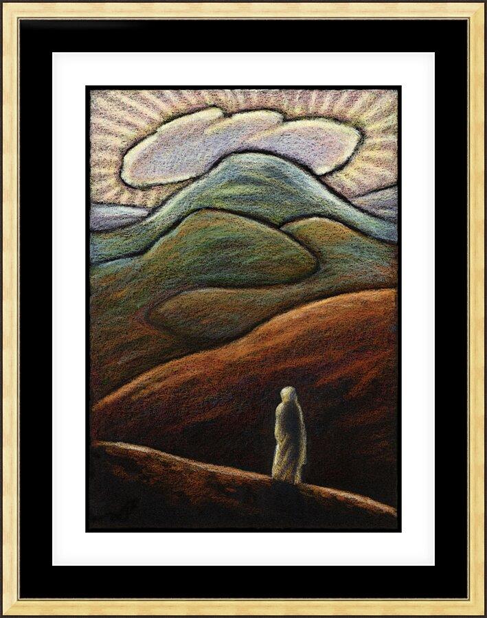 Wall Frame Gold, Matted - Lent, 1st Sunday - Jesus in the Desert by J. Lonneman