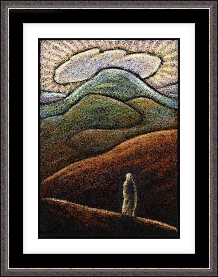 Wall Frame Espresso, Matted - Lent, 1st Sunday - Jesus in the Desert by Julie Lonneman - Trinity Stores