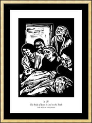 Wall Frame Gold - Traditional Stations of the Cross 14 - The Body of Jesus is Laid in the Tomb by J. Lonneman