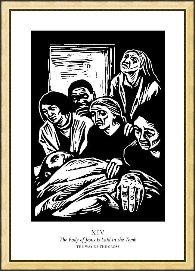 Wall Frame Gold - Traditional Stations of the Cross 14 - The Body of Jesus is Laid in the Tomb by J. Lonneman