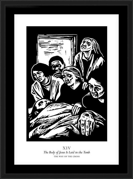 Wall Frame Black, Matted - Traditional Stations of the Cross 14 - The Body of Jesus is Laid in the Tomb by J. Lonneman