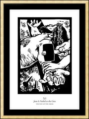 Wall Frame Gold - Traditional Stations of the Cross 11 - Jesus is Nailed to the Cross by J. Lonneman