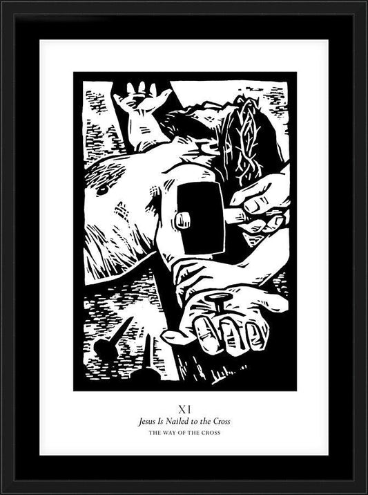 Wall Frame Black, Matted - Traditional Stations of the Cross 11 - Jesus is Nailed to the Cross by J. Lonneman