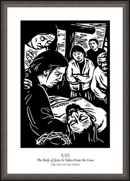 Wall Frame Espresso - Traditional Stations of the Cross 13 - The Body of Jesus is Taken From the Cross by J. Lonneman