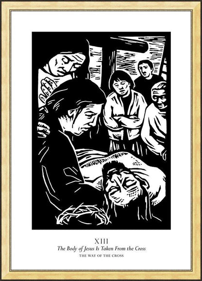 Wall Frame Gold - Traditional Stations of the Cross 13 - The Body of Jesus is Taken From the Cross by J. Lonneman