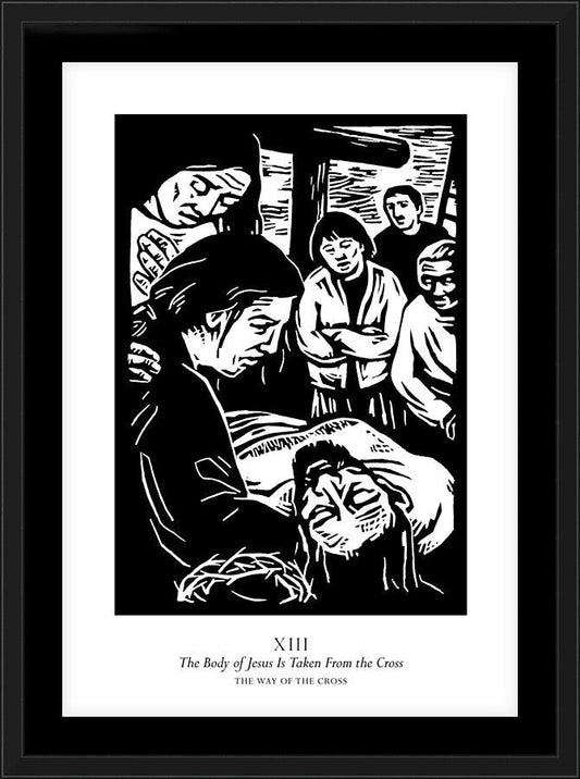 Wall Frame Black, Matted - Traditional Stations of the Cross 13 - The Body of Jesus is Taken From the Cross by J. Lonneman