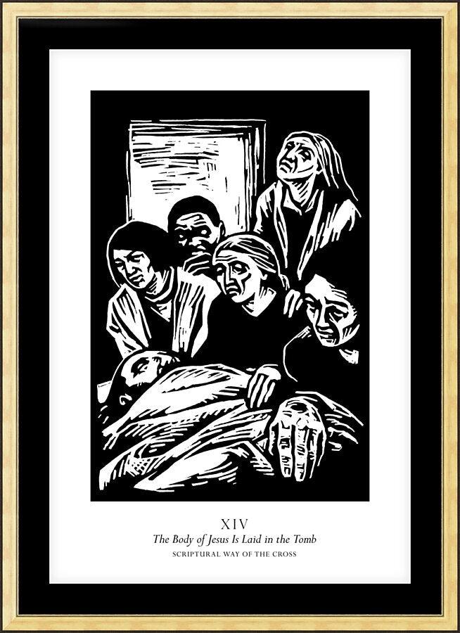 Wall Frame Gold, Matted - Scriptural Stations of the Cross 14 - The Body of Jesus is Laid in the Tomb by Julie Lonneman - Trinity Stores