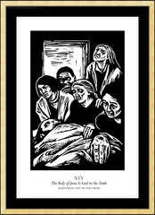 Wall Frame Gold - Scriptural Stations of the Cross 14 - The Body of Jesus is Laid in the Tomb by J. Lonneman