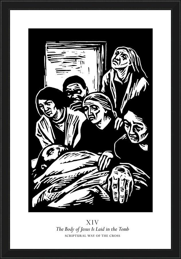 Wall Frame Black - Scriptural Stations of the Cross 14 - The Body of Jesus is Laid in the Tomb by J. Lonneman