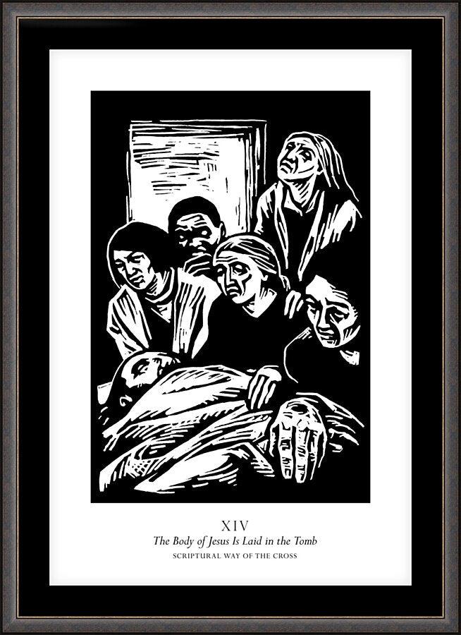 Wall Frame Espresso, Matted - Scriptural Stations of the Cross 14 - The Body of Jesus is Laid in the Tomb by J. Lonneman