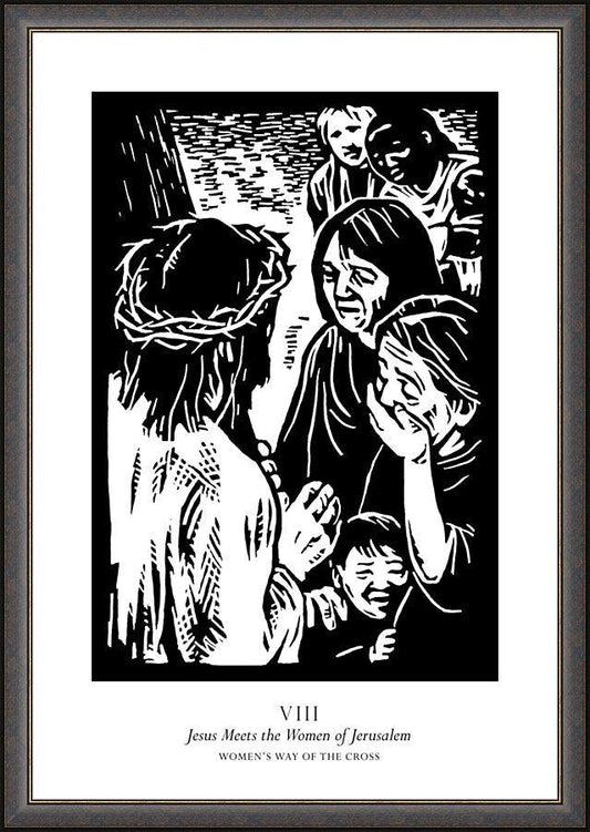 Wall Frame Espresso - Women's Stations of the Cross 08 - Jesus Meets the Women of Jerusalem by J. Lonneman
