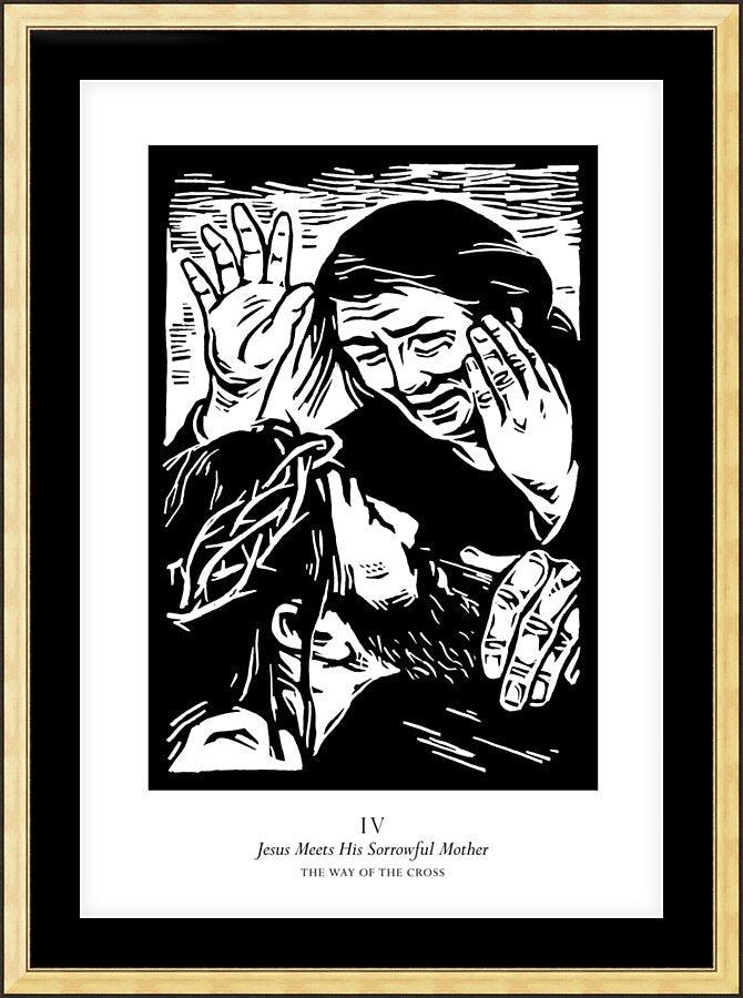 Wall Frame Gold, Matted - Traditional Stations of the Cross 04 - Jesus Meets His Sorrowful Mother by Julie Lonneman - Trinity Stores