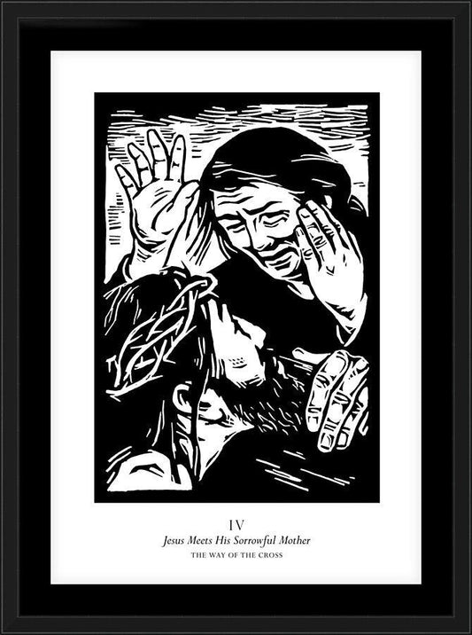 Wall Frame Black, Matted - Traditional Stations of the Cross 04 - Jesus Meets His Sorrowful Mother by J. Lonneman