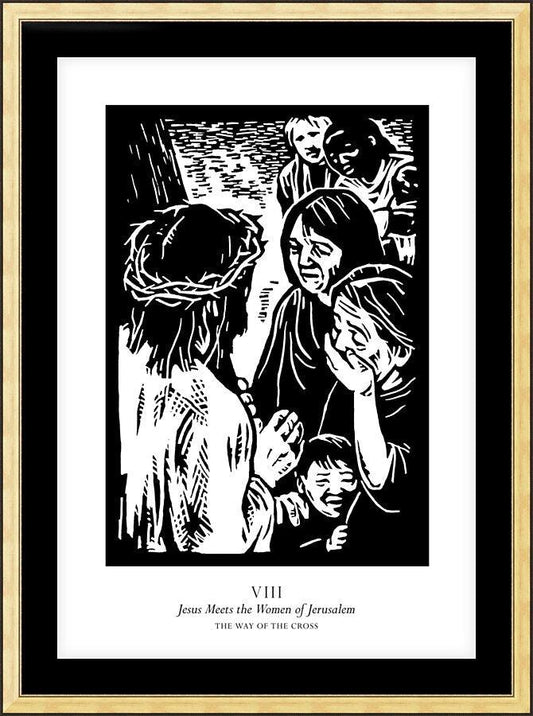 Wall Frame Gold, Matted - Traditional Stations of the Cross 08 - Jesus Meets the Women of Jerusalem by J. Lonneman