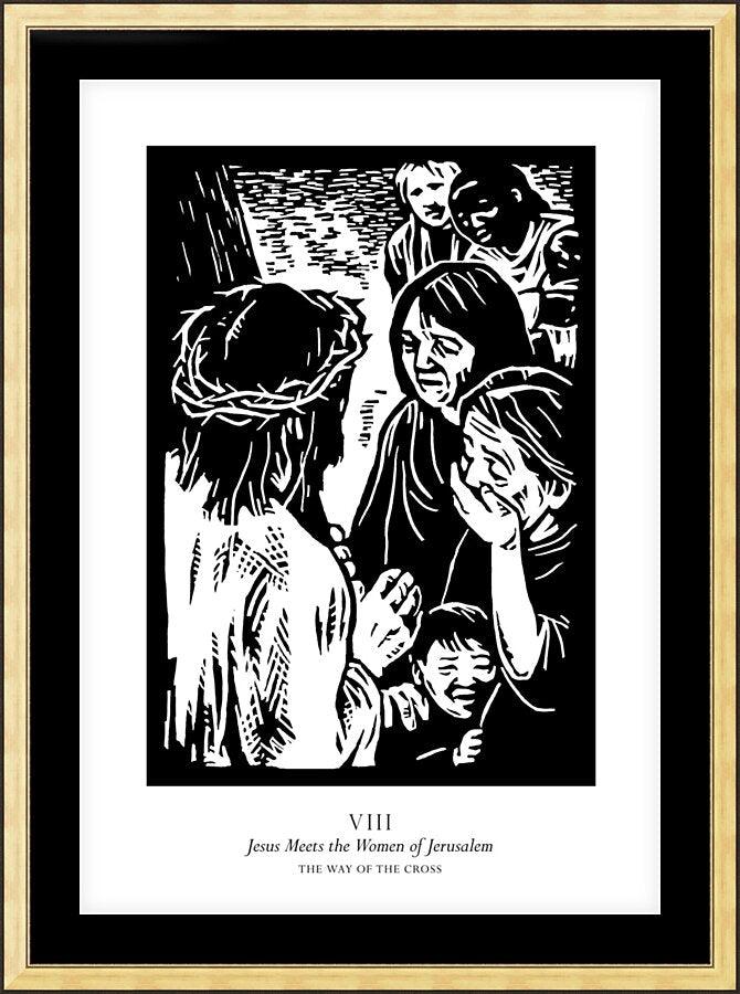 Wall Frame Gold, Matted - Traditional Stations of the Cross 08 - Jesus Meets the Women of Jerusalem by Julie Lonneman - Trinity Stores