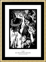 Wall Frame Gold - Traditional Stations of the Cross 08 - Jesus Meets the Women of Jerusalem by J. Lonneman