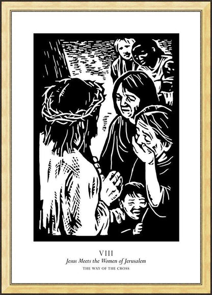 Wall Frame Gold - Traditional Stations of the Cross 08 - Jesus Meets the Women of Jerusalem by Julie Lonneman - Trinity Stores