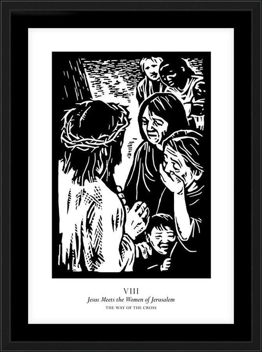Wall Frame Black, Matted - Traditional Stations of the Cross 08 - Jesus Meets the Women of Jerusalem by J. Lonneman