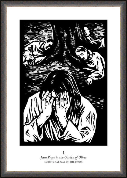 Wall Frame Espresso - Scriptural Stations of the Cross 01 - Jesus Prays in the Garden of Olives by J. Lonneman