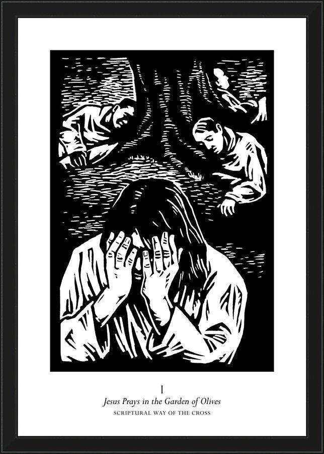 Wall Frame Black - Scriptural Stations of the Cross 01 - Jesus Prays in the Garden of Olives by J. Lonneman