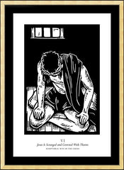Wall Frame Gold - Scriptural Stations of the Cross 06 - Jesus is Scourged and Crowned With Thorns by J. Lonneman