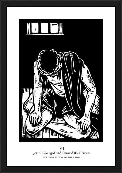 Wall Frame Black - Scriptural Stations of the Cross 06 - Jesus is Scourged and Crowned With Thorns by J. Lonneman