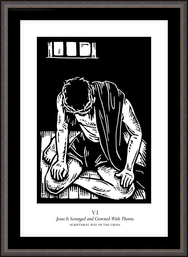 Wall Frame Espresso, Matted - Scriptural Stations of the Cross 06 - Jesus is Scourged and Crowned With Thorns by J. Lonneman