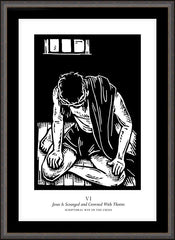 Wall Frame Espresso - Scriptural Stations of the Cross 06 - Jesus is Scourged and Crowned With Thorns by J. Lonneman
