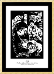 Wall Frame Gold - Women's Stations of the Cross 12 - The Body of Jesus is Taken From the Cross by J. Lonneman
