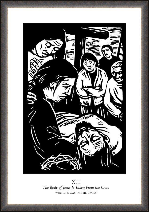 Wall Frame Espresso - Women's Stations of the Cross 12 - The Body of Jesus is Taken From the Cross by J. Lonneman