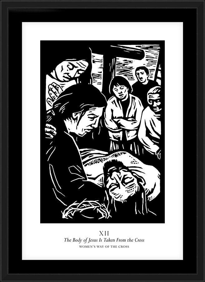 Wall Frame Black, Matted - Women's Stations of the Cross 12 - The Body of Jesus is Taken From the Cross by J. Lonneman