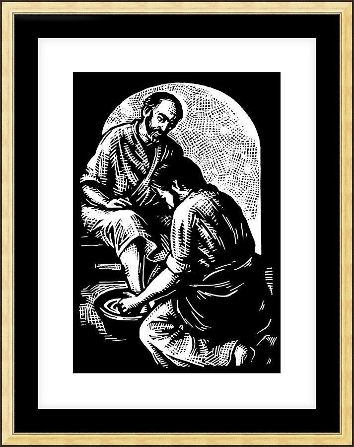 Wall Frame Gold, Matted - Jesus Washing Peter's Feet by J. Lonneman
