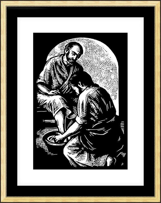 Wall Frame Gold, Matted - Jesus Washing Peter's Feet by J. Lonneman