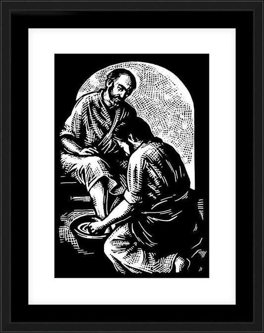 Wall Frame Black, Matted - Jesus Washing Peter's Feet by J. Lonneman