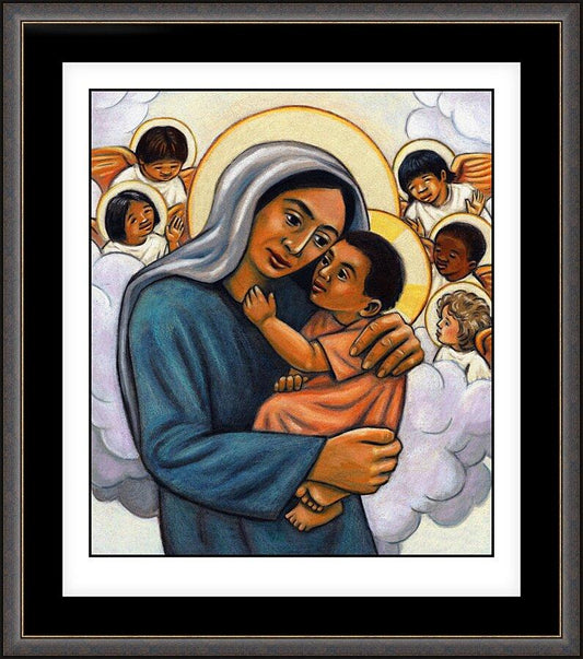 Wall Frame Espresso, Matted - Madonna and Child with Cherubs by J. Lonneman