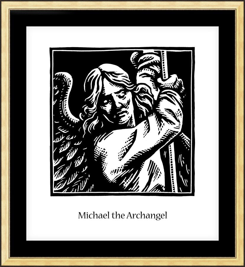 Wall Frame Gold, Matted - St. Michael Archangel by J. Lonneman