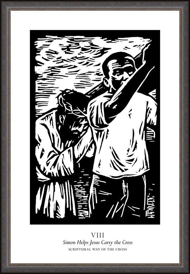 Wall Frame Espresso - Scriptural Stations of the Cross 08 - Simon Helps Jesus Carry the Cross by J. Lonneman