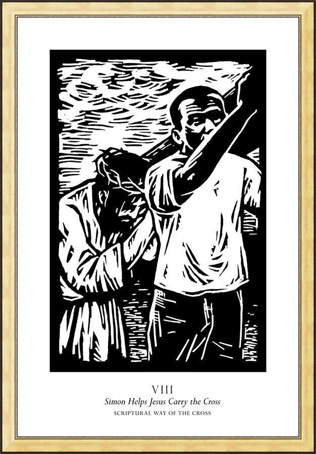 Wall Frame Gold - Scriptural Stations of the Cross 08 - Simon Helps Jesus Carry the Cross by J. Lonneman