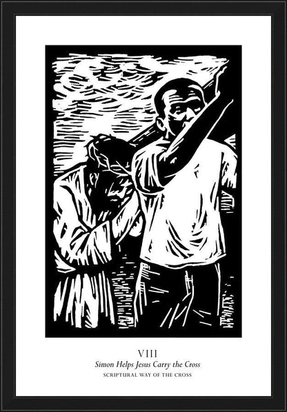 Wall Frame Black - Scriptural Stations of the Cross 08 - Simon Helps Jesus Carry the Cross by Julie Lonneman - Trinity Stores