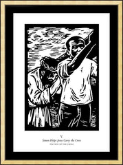 Wall Frame Gold - Traditional Stations of the Cross 05 - Simon Helps Carry the Cross by J. Lonneman