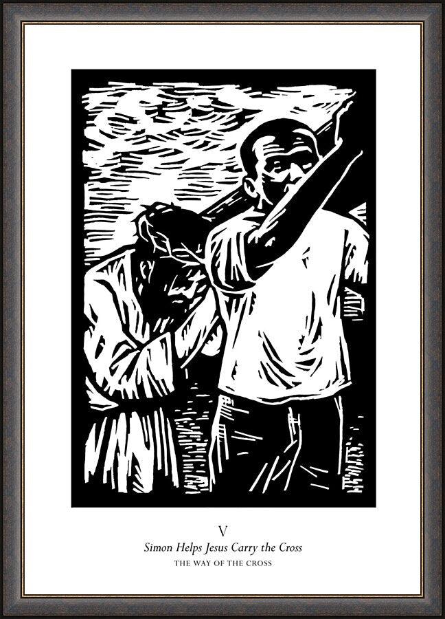 Wall Frame Espresso - Traditional Stations of the Cross 05 - Simon Helps Carry the Cross by J. Lonneman