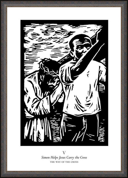 Wall Frame Espresso - Traditional Stations of the Cross 05 - Simon Helps Carry the Cross by Julie Lonneman - Trinity Stores