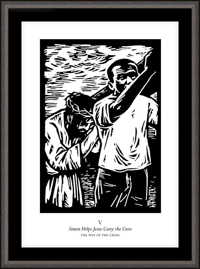 Wall Frame Espresso, Matted - Traditional Stations of the Cross 05 - Simon Helps Carry the Cross by Julie Lonneman - Trinity Stores