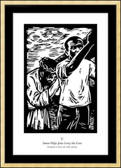 Wall Frame Gold - Women's Stations of the Cross 05 - Simon Helps Jesus Carry the Cross by J. Lonneman