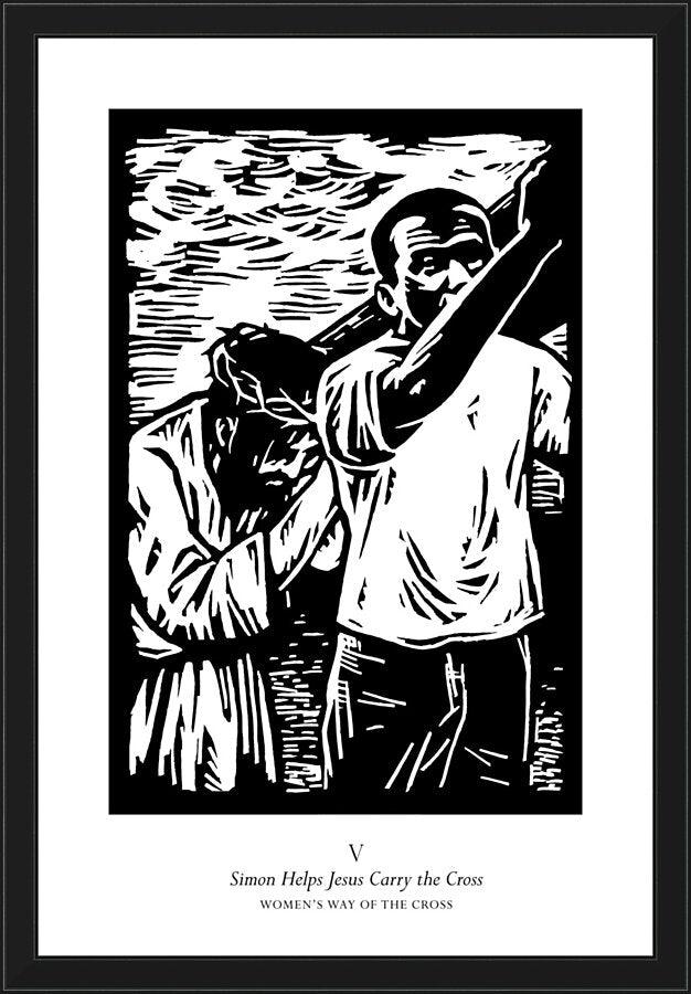 Wall Frame Black - Women's Stations of the Cross 05 - Simon Helps Jesus Carry the Cross by Julie Lonneman - Trinity Stores