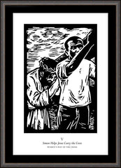 Wall Frame Espresso - Women's Stations of the Cross 05 - Simon Helps Jesus Carry the Cross by J. Lonneman